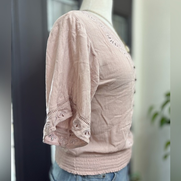 Maurice’s Blush Pink Boho Eyelet V-Neck Romantic Peasant Half Sleeve | Size S - Picture 6 of 9
